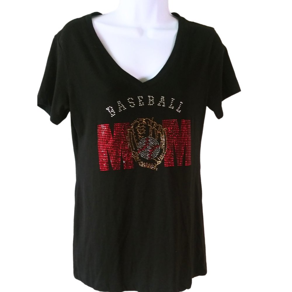 IDEAL -T RHINESTONE BASEBALL MOM T-SHIRT